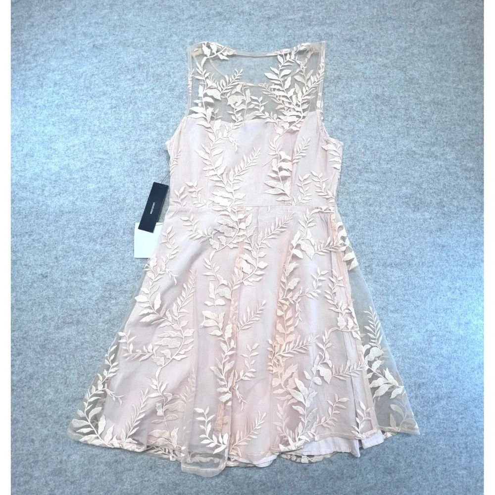 Lulus Blush Pink Floral Embroidered Mesh Sleeveless Fit Flare‎ Dress Size M